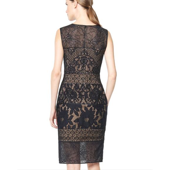 Tadashi Shoji Nemuro Dress Womens 8 Black Nude Lace Sheath Cocktail Evening - Picture 2 of 15